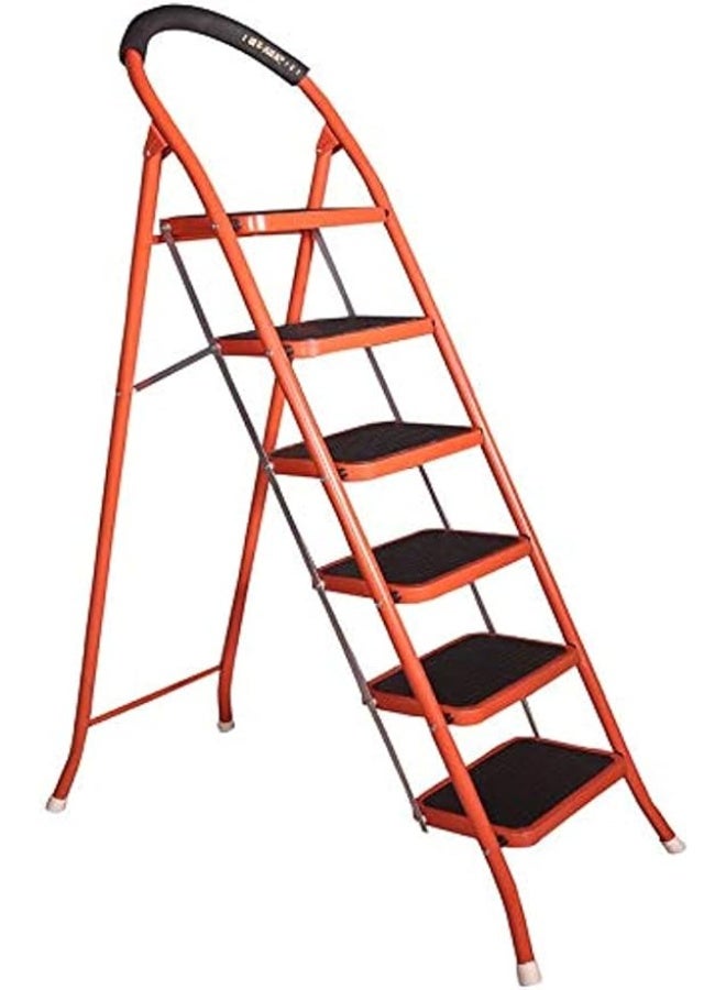 Heavy Duty Sama Steel 6-Step Folding Ladder Red Electrostatic Coating Tall Multi-Purpose Ladder for Home Garage Workshop Safety Anti-Slip Steps Portable Storage